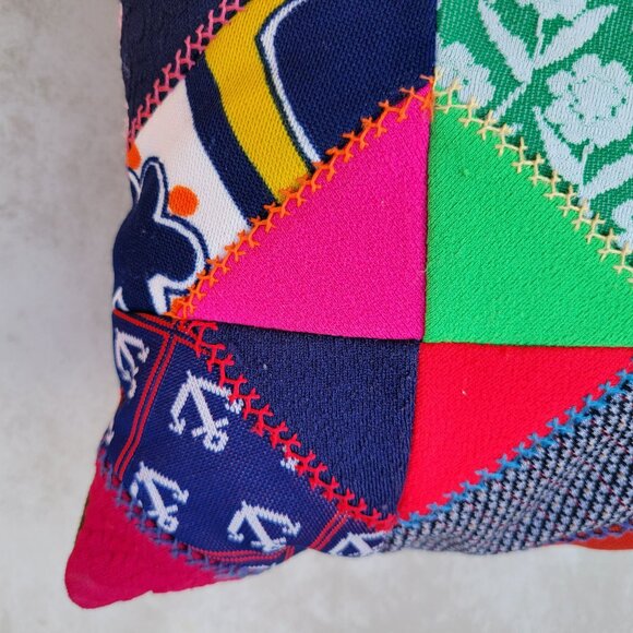 Vintage Crazy Patchwork Throw Pillow 14x14 Polyester Handmade Quilted Embroidery - Picture 9 of 16